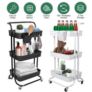 3-Tier Rolling Utility Cart w/ Handle Wheel Multi-Functional Storage Trolley White