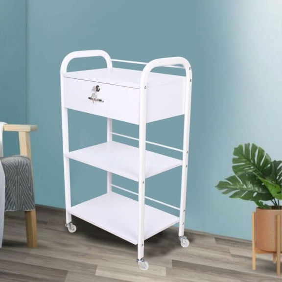 3-Tier Rolling Utility Cart with Wheels,Mobile Esthetician Cart Trolley White