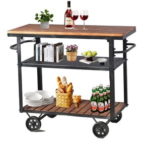 3 Tier Rolling Utility Storage Cart Metal Wine Rack With Wheels Wood Top Kitchen Bar Dining Room Tea Beverage Cart Brown 1 Pack