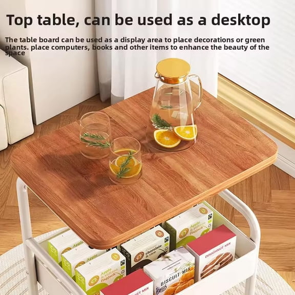3-Tier Rolling Utility Table Set – Sturdy Metal Storage Cart with Wooden Top, Mesh Baskets, Lockable Wheels, Easy Assembly, Multipurpose for Kitchen, Living Room, Bathroom, Office – White