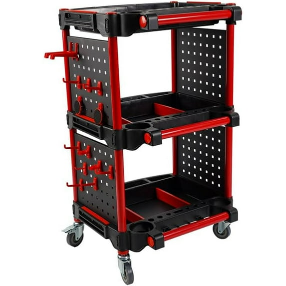 3 Tier Rolling Utility Tool Cart, 36" Workshop Service Cart 297 lbs Heavy Duty Tool Cart with Tool Hanging Board & Hook