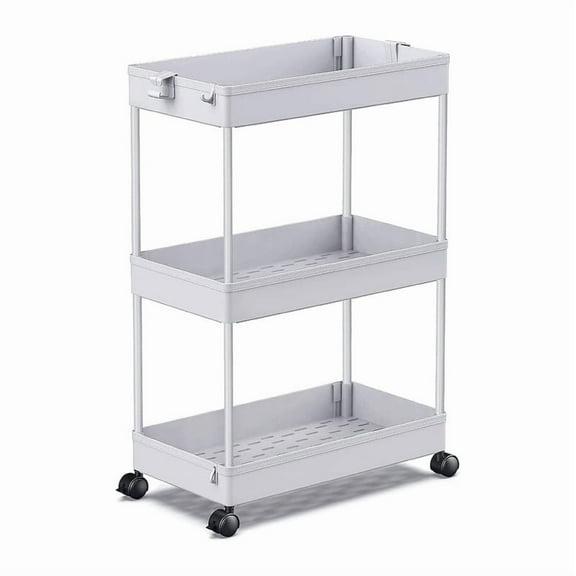 LLMRR 3 Tier Rolling Storage Cart, Bathroom Storage Cart with Lockable Wheels, Storage Organizer, Mobile Shelving Unit Cart for Bathroom, Laundry Room, Kitchen and Office, Gray