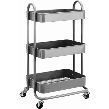 3-Tier Rolling Utility or Kitchen Cart, Lockable Wheels, Multifunctional Storage