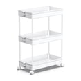 thumbnail image 1 of LLMRR 3 Tier Rolling Storage Cart, Bathroom Storage Cart with Lockable Wheels, Storage Organizer, Mobile Shelving Unit Cart for Bathroom, Laundry Room, Kitchen and Office, White, 1 of 8