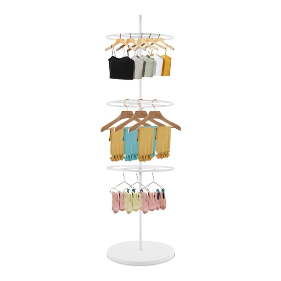 3-Tier Rotatable Round Garment Rack Underwear Display Stand Round Boutique Clothing Rack White Retail Clothing Rack for Underwear Shorts Scarf