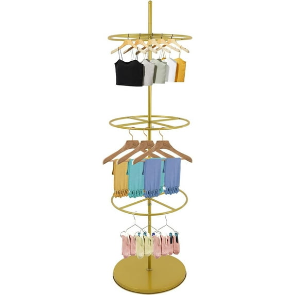 3-Tier Rotatable Round Garment Rack Underwear Display Stands Round Clothing Rack Boutique Clothing Rack Gold Retail Clothing Rack for Underwear Shorts Scarf