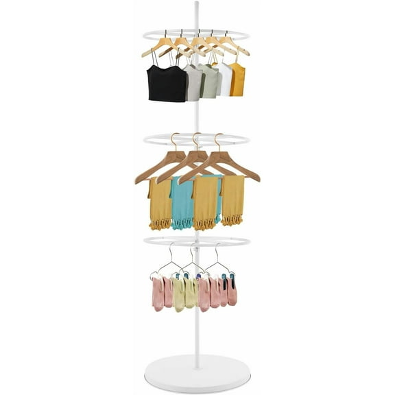 3-Tier Rotatable Round Garment Rack Underwear Display Stands Round Clothing Rack Boutique Clothing Rack White Retail Clothing Rack for Underwear Shorts Scarf