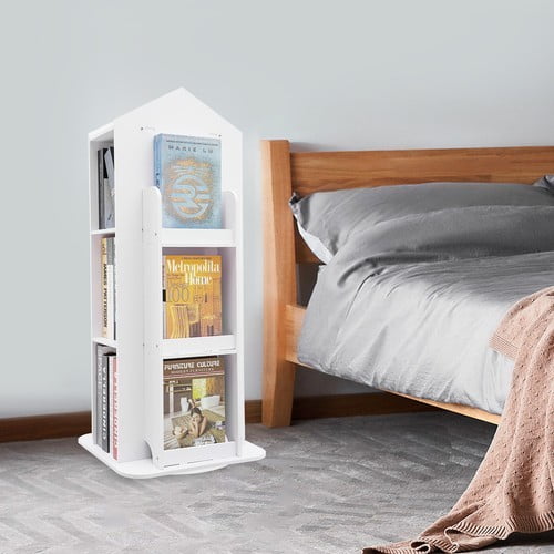3-Tier Rotating Bookshelf, 360 Display Storage Bookcase 40*40*95cm for Daycares, Playrooms, Entrances