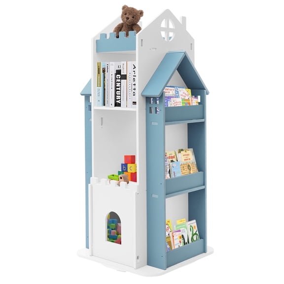 Shangmakel 3 Tier Rotating Castle Bookshelf,360° Spinning Creative Castle Bookcase,Floor Standing Book Storage Organizer for Rooms