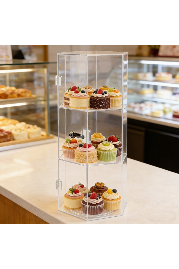3 Tier Rotating Display Case 24 Inch Acrylic Lockable Cabinet for Retail Store