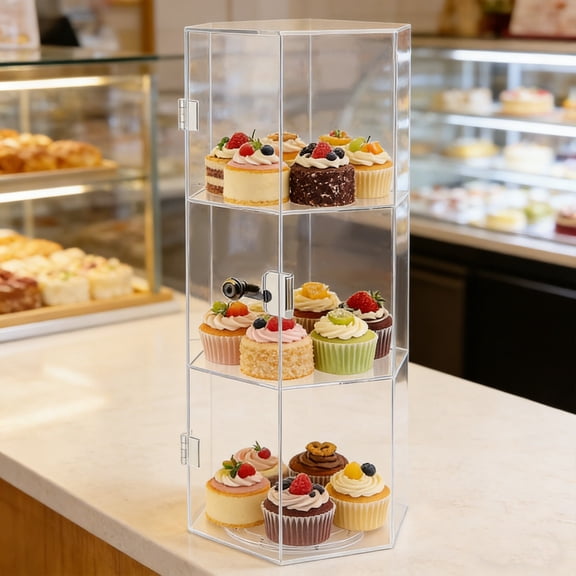 3 Tier Rotating Display Case 24 Inch Acrylic Lockable Cabinet for Retail Store
