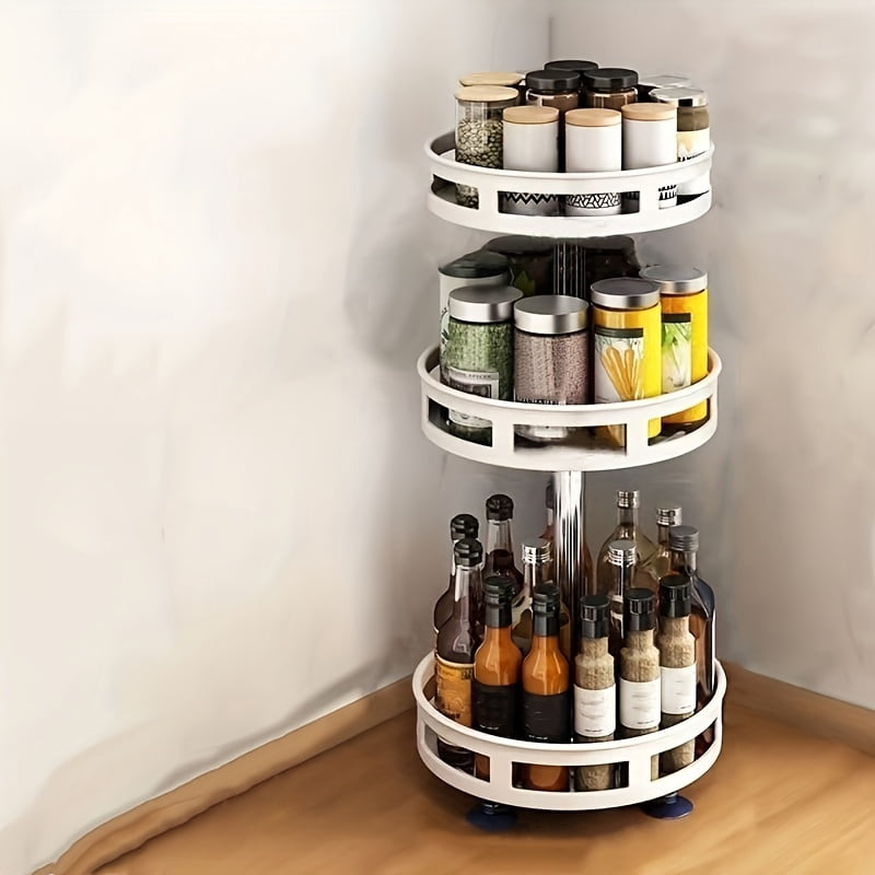 3-Tier Rotating Kitchen Spice Rack - Metal Turntable Organizer with 360 ...