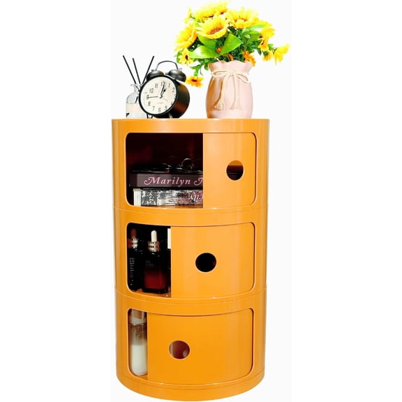 3-Tier Round Bedside Table, Narrow Storage Cabinet, Small Stylish Storage Cabinet, Height adjustable, no Installation Required,  for Living Room and Bedroom, Small Space