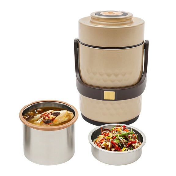 3-Tier Round Insulated Lunch Box Sealed Stackable Food Thermos Insulated Lunch Box Gold Thermal Lunch Box