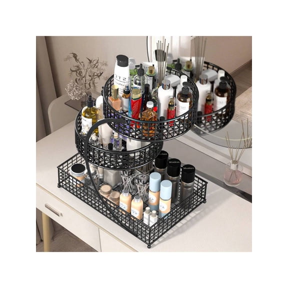 1pc 3-Tier Round Metal Storage Rack - No Assembly/Tools, Polished Mesh | For Cosmetics/Bathroom/Kitchen Fruit/Veggies | Modern Organizer, Perfect Gift