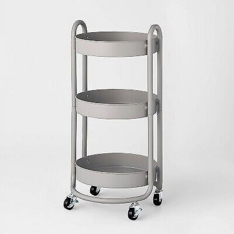 3 Tier Round Metal Utility Cart Gray Brightroom