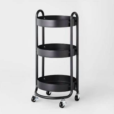 3-Tier Round Metal Rolling Utility Cart - Space-Saving Organizer for Home, Office & Garage