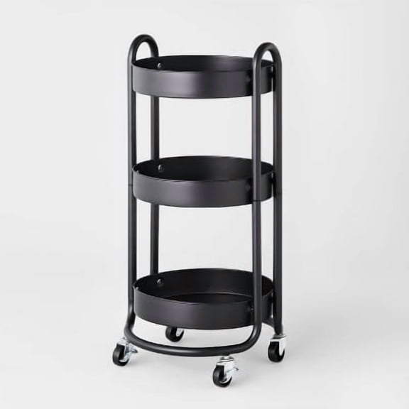 3-Tier Round Metal Rolling Utility Cart - Space-Saving Organizer for Home, Office & Garage