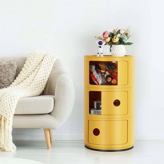 3 Tier Round Nightstand with Storage Side Table Cupboard Cabinet with 3 Drawers