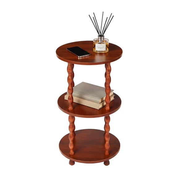 3-Tier Round Side Table, MDF Top with 100% Wood Spindle Legs, Compact End Table for Living Room Bedroom Corner, 11.8" x 23.85", Maple Wood