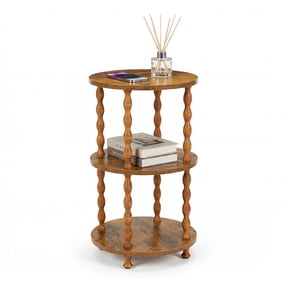 3-Tier Round Side Table, MDF Top with 100% Wood Spindle Legs, Compact End Table for Living Room Bedroom Corner, 11.8" x 23.85", Vintage Color