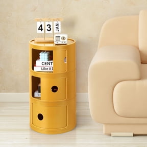 3Tier Round Stackable Plastic Storage Cabinet, Mustard Yellow Nightstand with Drawers