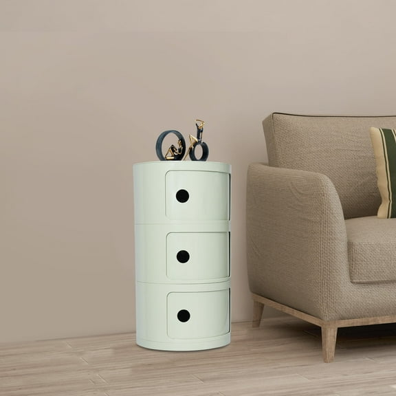 3-Tier Round Storage Cabinet with Sliding Doors, ABS Construction, Compact and Modern Organizer for Books, Snacks, and More