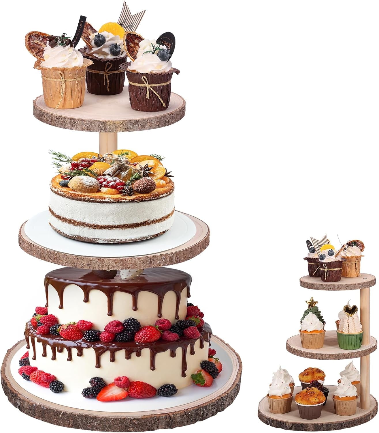 Dessert Stand Wood Bark Cake Stand Tier Round Wooden Cupcake Tower