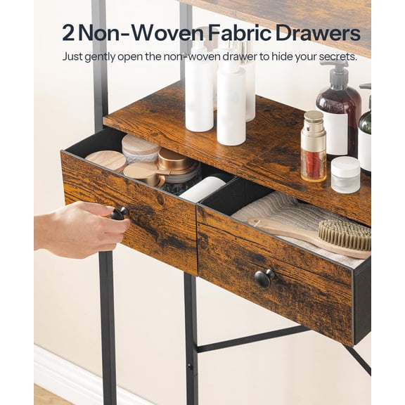 3-Tier Rustic Brown & Black Over The Toilet Storage, Freestanding Rack with 2 Drawers | Hot Pick | Compact Space Saver, Durable Bathroom Toilet Organizer Shelf