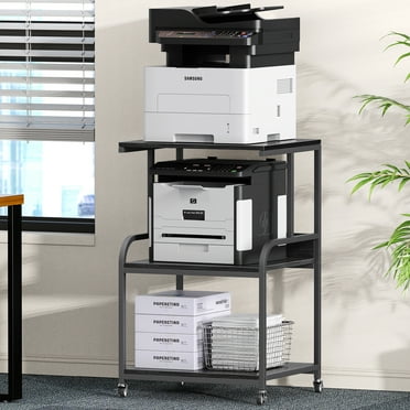 Printer Stand with Storage Shelf,3 Tier Printer Cart with Wheels,Mobile Printer Table for Home Office,Stands for Printer Heat Press Scanner Fax,Industrial Style