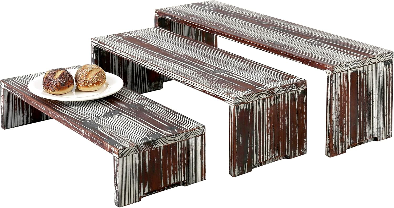 3-Tier Rustic Torched Wood Dessert Display Risers, Tabletop Nesting ...