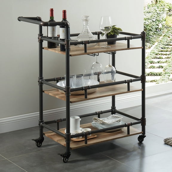3-Tier Serving Cart in Antique Black Finish / Enhance Dining Experience