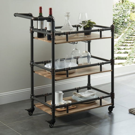 3 - Tier Serving Cart in Antique Black | For Modern Dining Setups | Provides Ample Storage Space