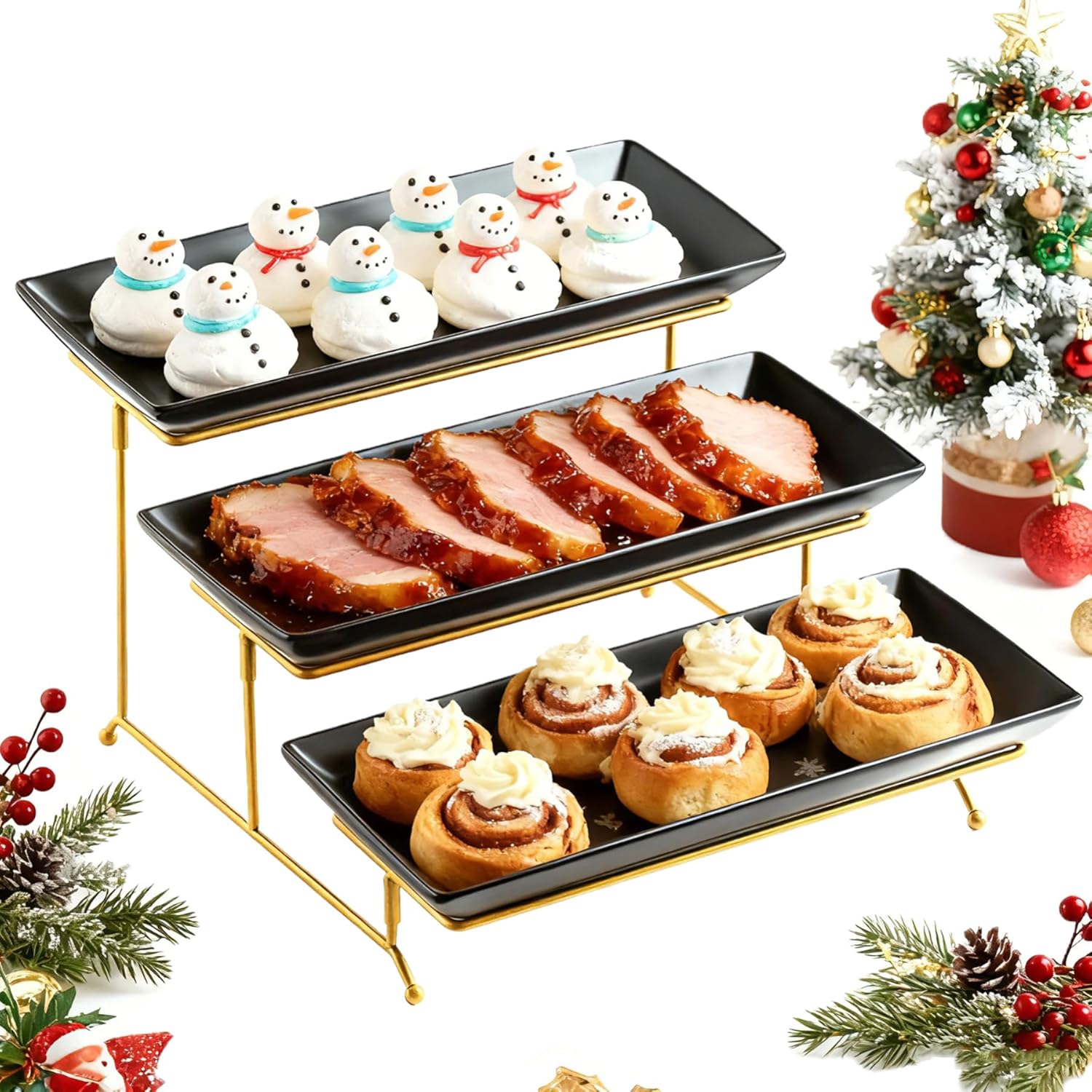 3 Tier Serving Stand and Platters Set Large Tiered Serving Platters ...