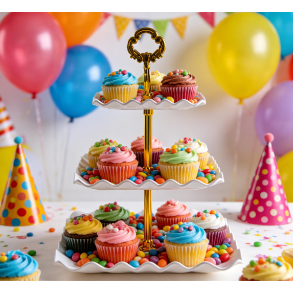 3-Tier Serving Stand for Wedding Party | Heavy Duty Dessert Display Tower | Cupcake Fruit Candy Appetizer Holder | Green White Pink Decor | 13.38x9.84 Inches