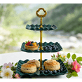 thumbnail image 1 of 3-Tier Serving Stand for Wedding Party | Heavy Duty Dessert Display Tower | Cupcake Fruit Candy Appetizer Holder | Green White Pink Decor | 13.38x9.84 Inches, 1 of 8