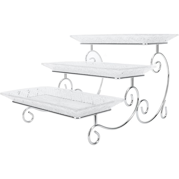 3 Tier Serving Tray, 3 Tiered Serving Stand Glass Platters and Trays with Stainless Steel Rack for Dessert Appetizer Fruit Cupcake Buffet Food Display, 11.8in