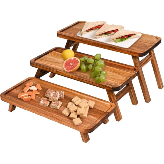 3 Tier Serving Tray Acacia Wooden Tiered Stand Foldable Dessert Table Display Set Decor Charcuterie Boards for Party, Birthday, Wedding, Christmas