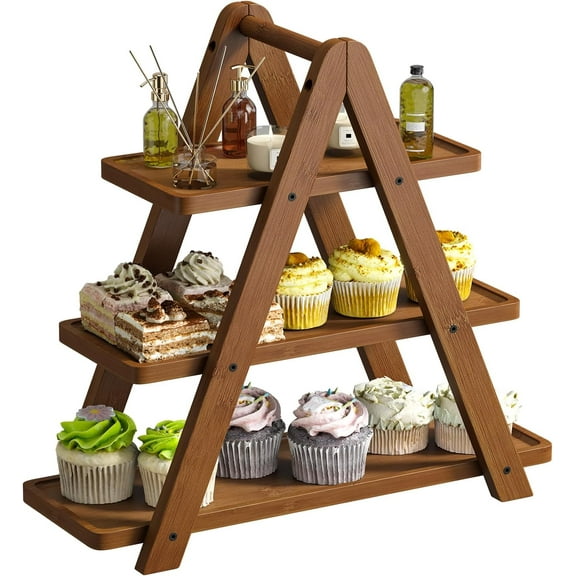 3 Tier Serving Tray Cupcake Stand and Towers Serving Tray for Party Food Tray Farmhouse Serving Platter Decorative Tray Decor Dessert Display Set Tiered Tray Stand (Brown)