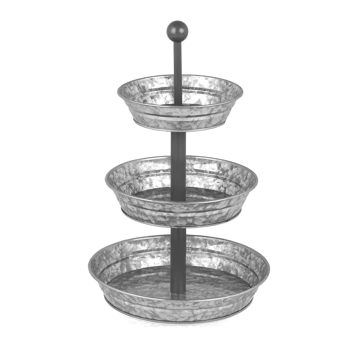3 Tier Serving Tray - Galvanized, Rustic Metal Stand. Dessert, Cupcake, Fruit & Party Three Tiered Platter. Country Farmhouse Vintage Decor for The Kitchen, Home, Farm & Outdoor