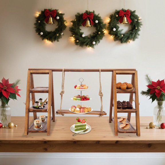 3 Tier Serving Tray Ladder Dessert Stand with Detachable Trays, Wooden Food Display Riser for Cupcakes, Cake, Fruit, Snacks, Bread, Party Centerpieces, and Catering Table Decor