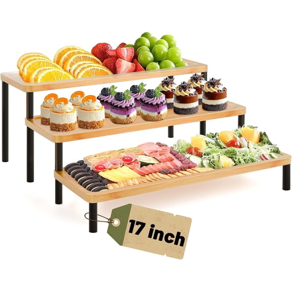 3 Tier Serving Tray Set,17" Serving Tray Stand & Platter Tower Plate for Party Supplies,Reusable Trays for Food Fruit Cookie Afternoon Tea Hosting, Appetizer,Dessert Table Display Set