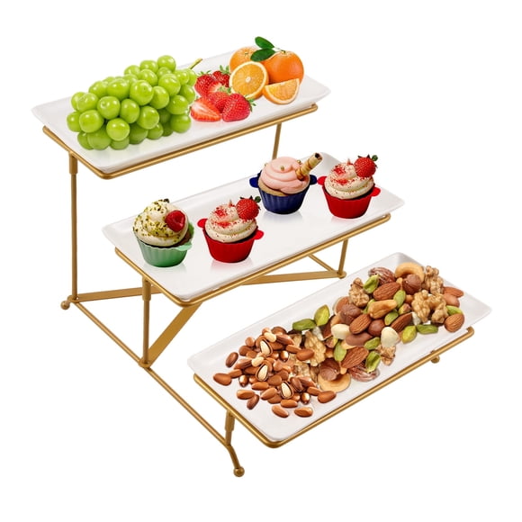 White & Gold 3-Tier Serving Tray, Detachable Cupcake Stand with Carbon Steel Base for Party & Gift