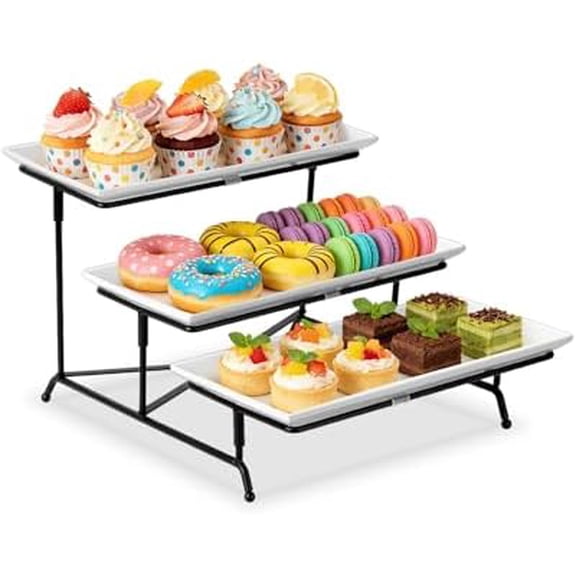 3 Tier Serving Trays for Party, Porcelain Serving Platters and Trays, 12 Inch Tiered Tray Stand, Fruit Tray, Trays for Serving Food, White Dessert Stand with Collapsible Sturdier Metal Rack