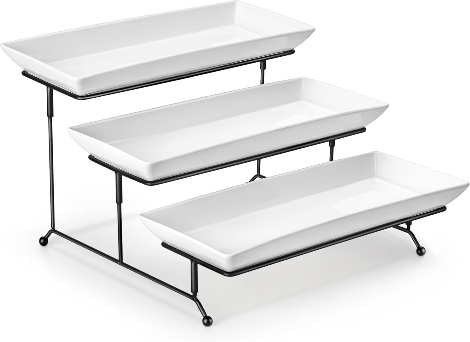 Moritz & Moritz 3-Tier Fruit Stand With Tongs - Square White Porcelain Display Tray - View #5
