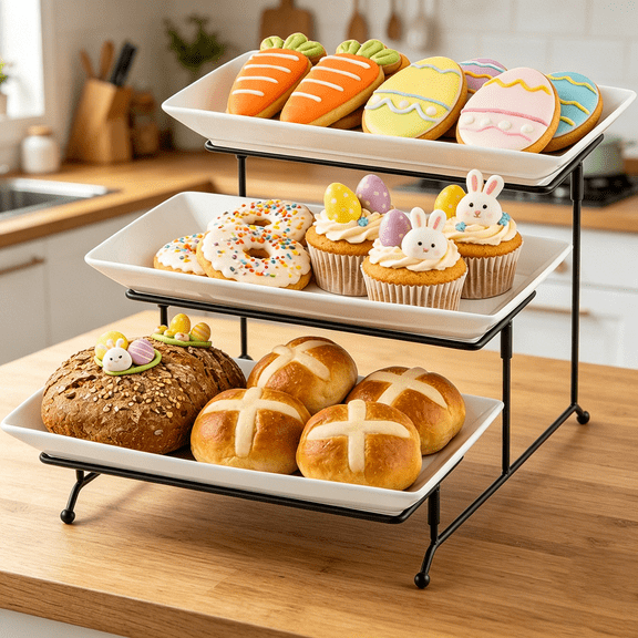 3 Tier Serving Trays Stand Porcelain Serving Platters 12 Inch White Serving Plates Dinner Platters for Appetizer Snack Fruit Cup Cake Tray Display Serving Dishes for Entertaining