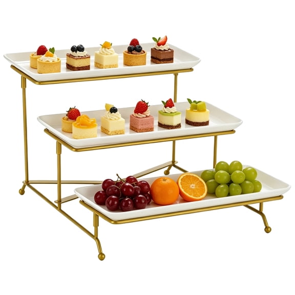 3 Tier Servings Tray for Party, Tiered Serving Platters with Steel Display Stand for Sevring Food,Cookies,Veggie, Dessert,Fruit