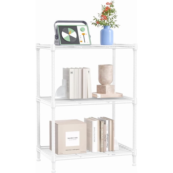 3 Tier Shelf, Heavy Duty Steel Wire Shelving Unit for Home, Kitchen, Laundry Room Organization, Office Storage Rack (17.7" W x 11.8" D x 26.3" H, 450LBS, White)