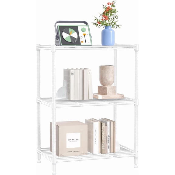 3 Tier Shelf, Heavy Duty Steel Wire Shelving Unit for Home, Kitchen, Laundry Room Organization, Office Storage Rack (17.7" W x 11.8" D x 26.3" H, 450LBS, White)