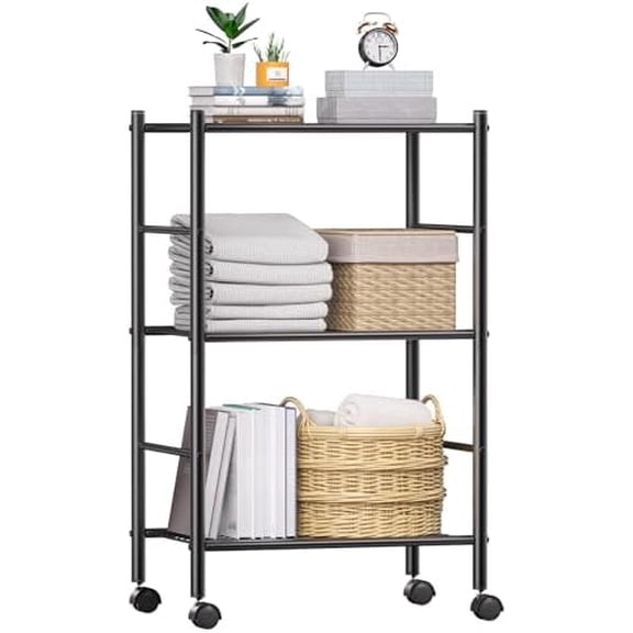 3 Tier Shelf Organizer Rack, Metal Shelving Unit with Wheels/Leveling Feet, Space-Saving Storage Shelves for Closet Laundry Bathroom Kitchen Pantry, 18.11" Wx12.6 Dx31.5 H